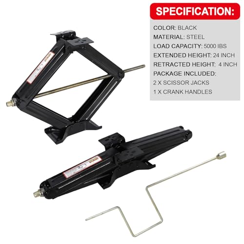 5000 lb Lift 24" RV Stabilizing Scissor Jack, Scissor Lifting Jacks w/Handle for Pop-Up Camper and Travel Trailer -Pack of 2 | for Pop-Up Camper and Travel Trailer -Pack of 2