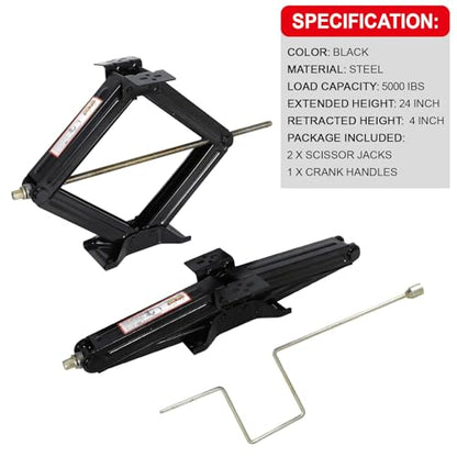 5000 lb Lift 24" RV Stabilizing Scissor Jack, Scissor Lifting Jacks w/Handle for Pop-Up Camper and Travel Trailer -Pack of 2 | for Pop-Up Camper and Travel Trailer -Pack of 2