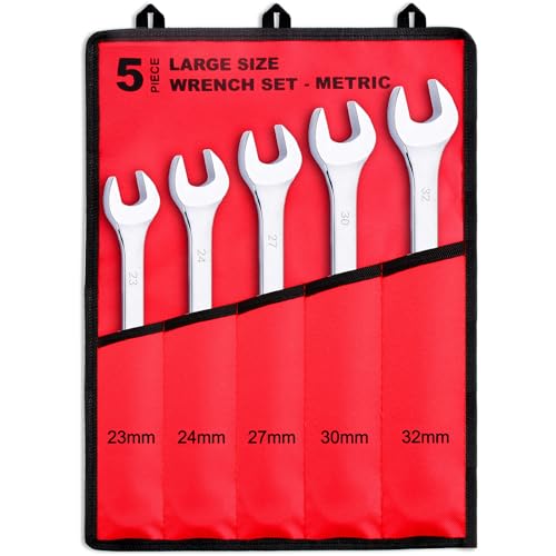 EFFICERE 5-Piece Metric Large Size Add-on Combination Wrench Set, 23mm, 24mm, 27mm, 30mm, 32mm | Chrome Vanadium Steel, Long Pattern, 12-Point | Great for Auto, Truck, Tractor and Machinery Repairs - size: Large Size Premium Set