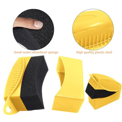 2Pcs Tire Dressing Applicators,Tire Shine Applicator Pads,Reusable Tire Dressing Sponge Pad Car Tire Applicator Pads with Lid for Car Glass, Painted Steel & Porcelain (Yellow, Curved - size: Yellow, Curved