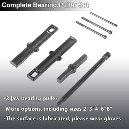 2 Jaws Bearing Puller 5-Piece Set, 2'' 3'' 4'' 6'' 8" Adjustable Two Jaw Puller Remover Tool, Carbon Steel Pump Removing Kit for Wheel, Bearings, Gears, Motorcycle