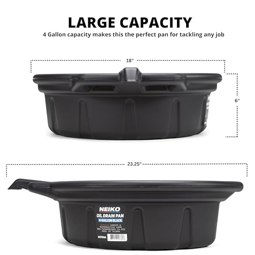NEIKO 20760A 4 Gallon (16L) Anti-Splash Drain Container with Pour Spout, Black Plastic Drip Catcher for Fluid Changes - style: 4 gal/16 L Oil Drain Pan