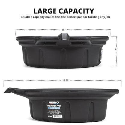 NEIKO 20760A 4 Gallon (16L) Anti-Splash Drain Container with Pour Spout, Black Plastic Drip Catcher for Fluid Changes - style: 4 gal/16 L Oil Drain Pan