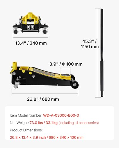 VEVOR 3 Ton Low Profile Floor Jack | Heavy-Duty Racing, Dual Pistons Quick Lift Pump, Lifting Range 3.35"-19.69"
