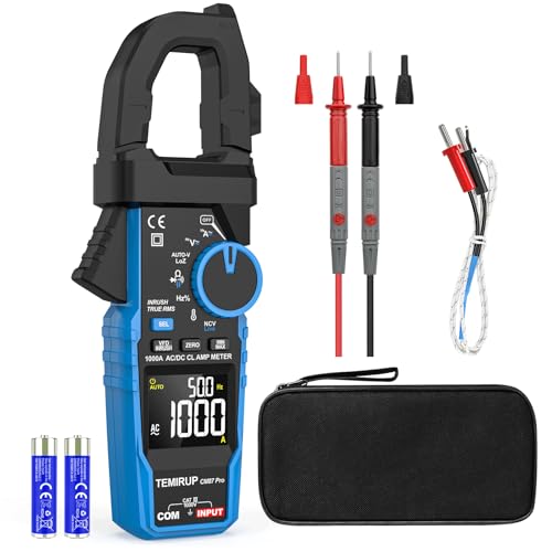Inrush Digital Clamp Meter Multimeter - TEMIRUP T-RMS 6000 Counts 1000A Amp Voltage Tester with VFD, LOZ, Measures NCV, AC/DC Voltage Current, Continuity Capacitance Frequency Resistance, Temperature - size: CM87PRO, style: 1000A AC/DC Clamp Meter