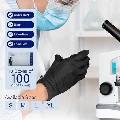 1st Choice Black Nitrile Gloves Disposable Latex Free - Exam Grade Black Gloves for Cooking, Medical, Dental, Cleaning - 4mil - size: Large, style: 1 Case of 1000