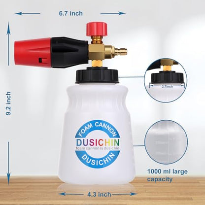 DUSICHIN Foam Cannon Snow Foam Car Washer 4000 PSI Pressure, Wide Neck Adjustable Nozzle 1L Container Additional 1.04mm Orifice Nozzle Soap Cannon for Sprayer Gun DUS2401