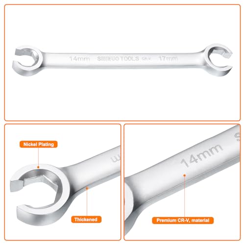 HARFINGTON Flare Nut Wrench 14mm x 17mm CR-V Nickel Plating Wrench for DIY Automotive Repairs and Household Maintenance - size: 14mm x 17mm