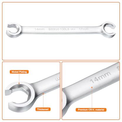 HARFINGTON Flare Nut Wrench 14mm x 17mm CR-V Nickel Plating Wrench for DIY Automotive Repairs and Household Maintenance - size: 14mm x 17mm