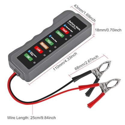 2Pcs 12V Car Battery Tester and Alternator Tester 12 Volt Automotive Battery Analyzer, Charging System Checker with LED Indicator for Cars, Trucks