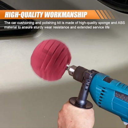 5PCS Car Wheel Hub Drill Buffing Sponge Pads Kit, 3 Inch Shank Polishing Pad for Car Details Cleaning, Auto Cone Metal Polish Buffing Polishing Ball, Universal for Automotive Wheels Care