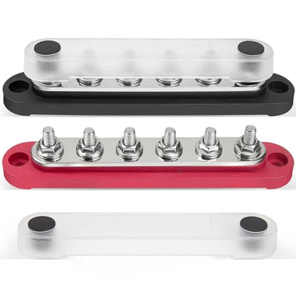 RED WOLF 150A 12V Bus Bar with Cover, Power Distribution Block 6 x 1/4" (M6) Studs Battery Busbar Terminal Junction Block 48V Car RV Boat Marine Solar System