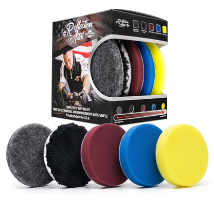 6 inch Polishing Pads for Buff and Shine, Complete Orbital Polisher for Car Detailing Kit,URO Line Dual Action Polisher Pads, Easy Car Buffers and Polishers Kit for Cutting Polishing Finishing, 5 Pack