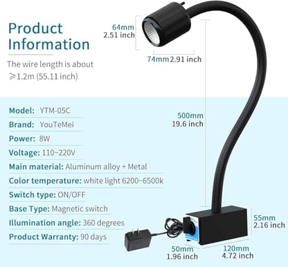 12W Magnetic Light,IP66 Waterproof Lathe Machine Work Light for Milling Drill Press with Upgrade 8T Magnetic Base - size: 12W Work Light + 8T Magnetic Base