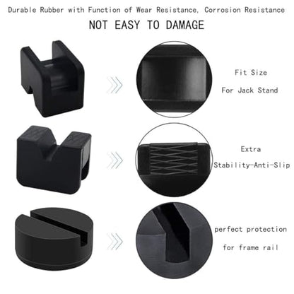 2 Types Jack Stand Pads Adapter 3 Ton Universal Rubber Slotted Frame Rail Pinch welds Protector for Jack Stand (4 Pack)