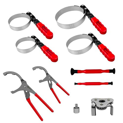 WETT Swivel Oil Filter Wrench Set, 9-Piece Standard Oil Filter Removal Tool, with Adjustable Oil Filter Plier and Valve Lapper, Stainless Steel Remover Pliers (2-3/4" to 5-1/4") - size: 9-Piece Oil Filter Wrench Set