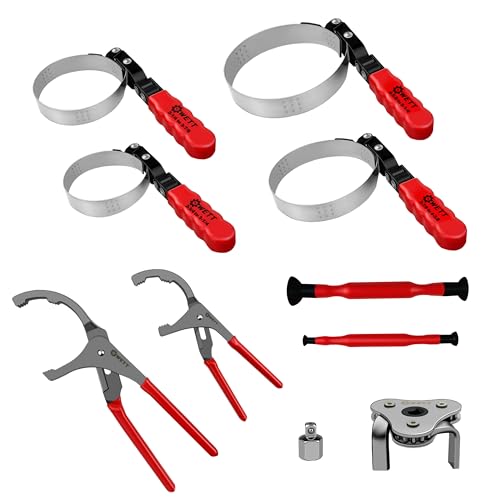 WETT Swivel Oil Filter Wrench Set, 9-Piece Standard Oil Filter Removal Tool, with Adjustable Oil Filter Plier and Valve Lapper, Stainless Steel Remover Pliers (2-3/4" to 5-1/4") - size: 9-Piece Oil Filter Wrench Set
