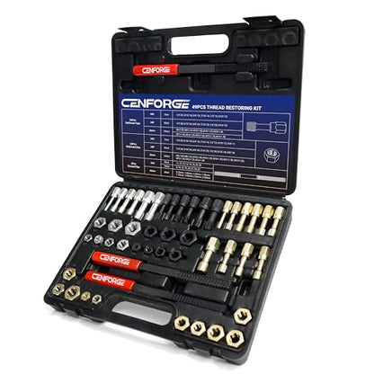 49PCs Thread Chaser Set, Metric & SAE Rethreading Tool Kit with 22 Taps, 24 Dies, 3 Thread Files - Universal Bolt Restorer in UNC UNF Metric Sizes for Automotive (Includes Portable Case)