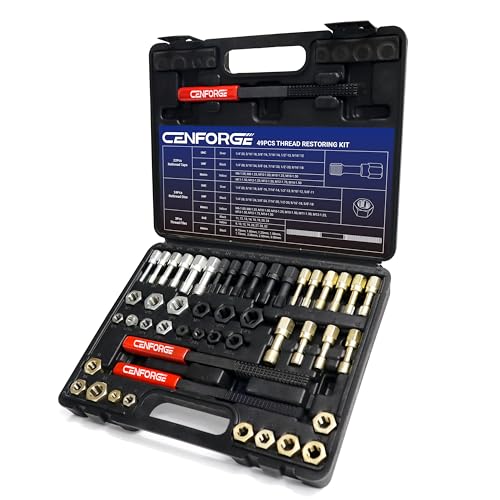 49PCs Thread Chaser Set, Metric & SAE Rethreading Tool Kit with 22 Taps, 24 Dies, 3 Thread Files - Universal Bolt Restorer in UNC UNF Metric Sizes for Automotive (Includes Portable Case)