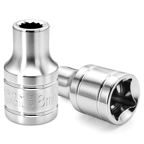 2 Pcs 1/2" Drive 8mm Shallow Impact Socket | Anti-Rounding 12 Point Design, Square Chamfered Opening, Easy Removal of Axle Nut - color: Shallow, size: 8mm