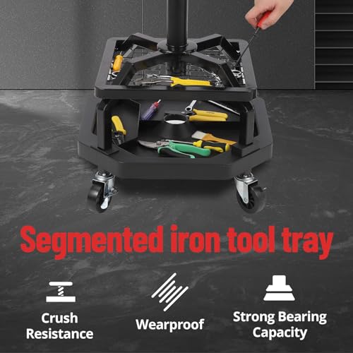 TrailBlaze Heavy Duty Rolling Mechanic Stool with Wheels - Adjustable Height - 360° Swivel Soft Padded Seat - Tool Tray - 4 All-Purpose Casters - 330 lbs Capacity - Round Frame Feet - size: without Cup Holder