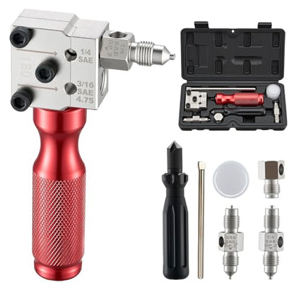 VEVOR Brake Line Flaring Tool Kit, 45° Single & Double Flare Tool for 3/16", 1/4" Copper Tubing - with 2 Forming Dies, Deburring Tool & Toolbox for Automotive Brake Hydraulic Line Repair