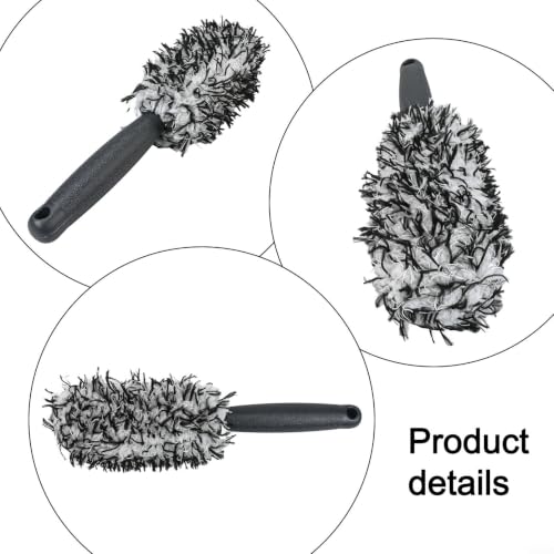 Soft Bristle Wheel Brush for Car Detailing - No Scratch Rim Cleaner with Microfiber Head for Brake Dust Removal on All Wheels(black and white) - color: black and white