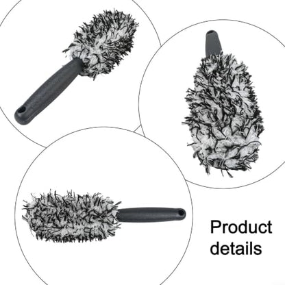 Soft Bristle Wheel Brush for Car Detailing - No Scratch Rim Cleaner with Microfiber Head for Brake Dust Removal on All Wheels(black and white) - color: black and white