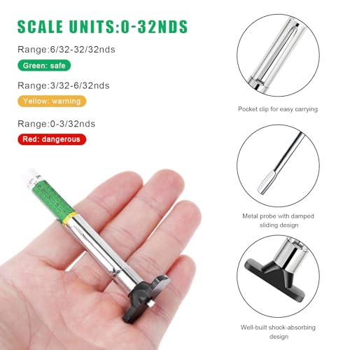 2PCS Car Tire Tread Depth Gauge, Color Coded Accurate Tyre Depth Measurement Tool in 32nds, Professional Six-Sided Tire Wear Checker Universal Fit for Cars Trucks Motorcycles - color: 2pcs