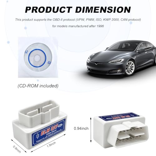 ELM327 OBDII Car Auto Diagnostic Scanner, Professional Mini Bluetooth Scan Tool Engine Fault Code Reader, Wireless Failure Detector Interface Adapter for Most OBD II Vehicles (White) - color: White, 1 PCS