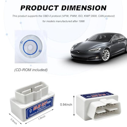 ELM327 OBDII Car Auto Diagnostic Scanner, Professional Mini Bluetooth Scan Tool Engine Fault Code Reader, Wireless Failure Detector Interface Adapter for Most OBD II Vehicles (White) - color: White, 1 PCS