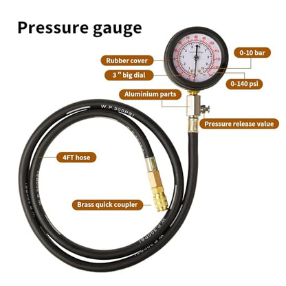 Oil Pressure Tester Tool, Oil Pressure Gauge kit, 0-140 PSI Pressure Test Diagnostic Tools, Engine Oil Pressure Tester Tool kit, for car Truck (Blue) - color: blue-2
