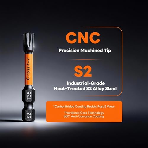 Crosstar 31 Pcs 1“&2"" Impact Torx Bit Set, S2 Steel Magnetic Security Star Bits, Tamper Proof Torx Screwdriver Bits with CNC Tips for Drill/Driver, Automotive, Woodworking & Home Repair - size: T7-T40 (1IN & 2IN)