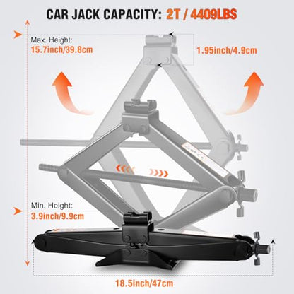 Nilight Scissor Jack Kit for Car 2 Ton(4409 lbs), Heavy Duty Portable Steel Scissor Lift Jack Car Tire Changing Kit with Ratchet & Lug Wrench for Sedan SUV MPV, 3.9''-15.7'' Lifting Range, Black - size: 2T with Ratchet & Lug Wrench Set, Black