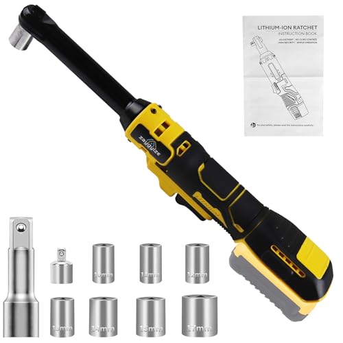 3/8" Extended Cordless Ratchet Wrench for Dewalt 20V Series Batteries | 600 RPM, 100 N.m Electric Power Ratchet Set with 8 Metric Sleeves,Built-in LED Light, Extended 6-inch Long Neck