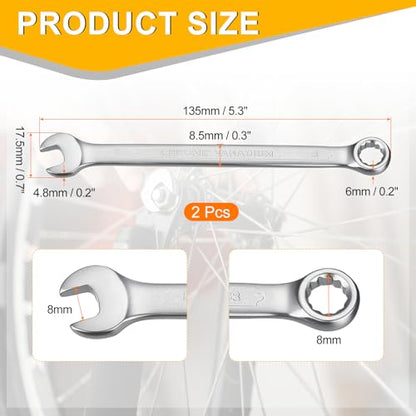 HARFINGTON 2Pcs Metric Combination Wrench 8mm Open End & 15-Degree Offset 12-Point Box End Chrome Vanadium Steel Industrial Grade Double Ended Wrenches Spanners Tools - size: 8mm