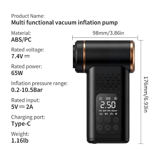 5-in-1 Cordless Car Vacuum and Tire Inflator, 150 PSI Air Compressor | Auto Shut-Off, Blower, LED Light, Portable, Cordless