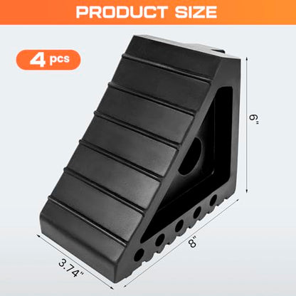 Taifa 4PCS Heavy Duty Rubber Wheel Chocks for Travel Trailers, RV Wheel Stoppers Tire Chock with Portable Handle for Camper Cars Trucks etc., Black - color: Rubber-4Pcs