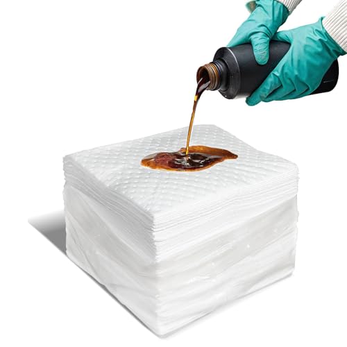 Smaafit Oil-Only Absorbent Pads 17.5" x 13.5" Heavyweight Oil Absorbing Mats, 50pcs White Oil Absorbent Mat Pads for Absorbing Protecting Home Garage Basement, 24oz/Pad