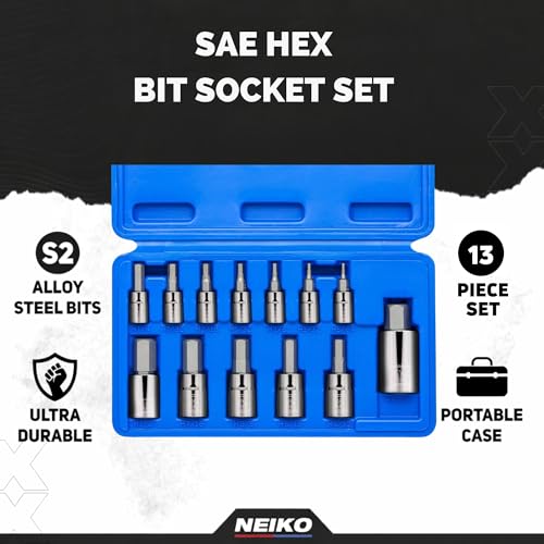 Neiko 10075A SAE Hex Bit Socket Set | 13-Piece Set | S2 Steel - size: 13 Piece, style: Allen Hex Bit