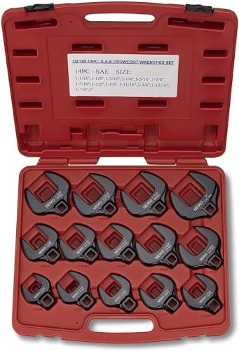 Neiko 03325A 1/2-Inch Drive SAE Crowfoot Wrench Set, Jumbo Size, Cr-Mo, 1-1/16 Inch - 2 Inch | 14-Piece set - size: 1/2" Drive, style: SAE