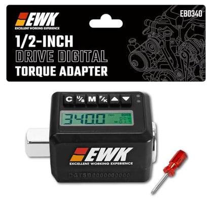 EWK 1/2-inch Drive Digital Torque Adapter 12.5–250 ft-lbs (17–340 Nm), Heavy Duty Electronic Torque Wrench Adapter for 1/2" Ratchets, LED Display and Buzzer Alert, Torque Tester and Calibration Tool