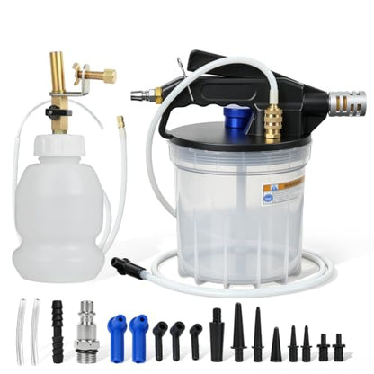 PARAROSE 3L Pneumatic Brake Bleeder Vacuum Pump Kit, One-Person Operation | 2L Fluid Extractor, 1L Refill Bottle, 17 Adapters, 60-Inch Hoses, Safety Relief Valve, for Cars, SUVs, Trucks