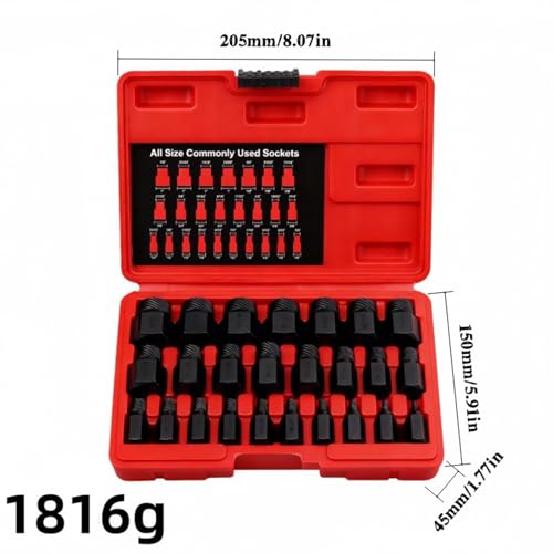 Bolt Extractor Socket Set,Multi-Spline Hex Head Repair Tools - 25-Piece Broken Bolts Extraction Kit,for Damaged Rusted Broken Screws Nut Fastener Automotive Machinery - color: Black
