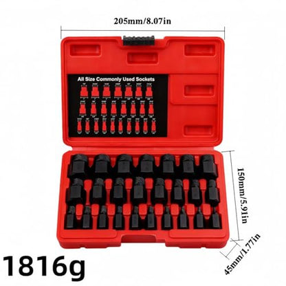 Bolt Extractor Socket Set,Multi-Spline Hex Head Repair Tools - 25-Piece Broken Bolts Extraction Kit,for Damaged Rusted Broken Screws Nut Fastener Automotive Machinery - color: Black