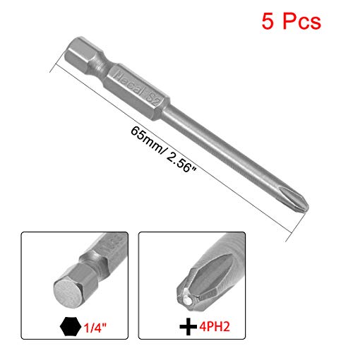 uxcell 5 Pcs 4mm PH2 Magnetic Phillips Screwdriver Bits, 1/4 Inch Hex Shank 2.56-inch Length S2 Power Tool - size: 4.0xPH2