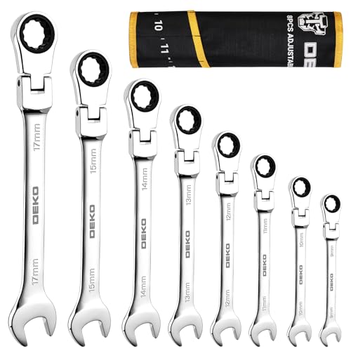 DEKOPRO 8-PC Flex Head Ratcheting Wrench Set, Metric Standard 9-17mm, 72-Tooth Cr-V Combination Wrenches with Portable Pouch for Mechanics & Home Maintenance - size: Metric