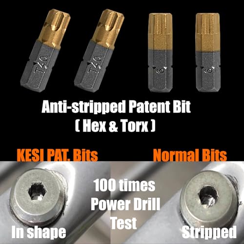 KESI Tool Torx Bit Set 29-Piece, 2 In-1 Bits Ratchet, Flex Locking Head Design with 26-piece 1/4" Patent Bits, Magnetic Bit Holder, Stubby Handle and Compact Paint Metal Case, Multi-function - size: 29PC Bits Set