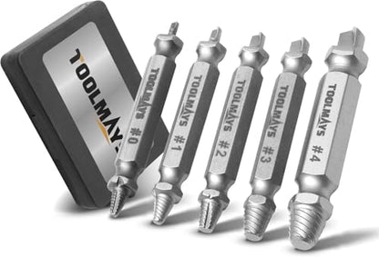 Screw Extractor Set with Drill Bits - 5 PCS HSS 4341 Stripped Screw Remover, Damaged Bolt Extractor Kit for Broken Rusted Screws (2-12mm), Professional Repair Gift for Men with Velvet Case