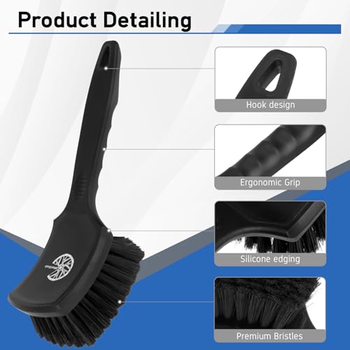 MVEQRRN 2-Pack Car Wheel & Tire Brush Set, Soft & Stiff Bristles (Black) | Rubber handle, Wheel Cleaner Brush, deep clean rims, wheel brushes for cleaning wheels, for fenders, carpets, car wash kit - color: black